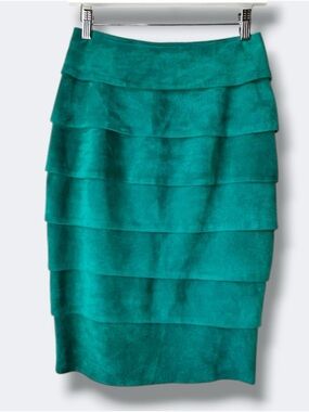 Danier Sport Vintage 80s Suede Ruffle Tiered Skirt Teal Size 6